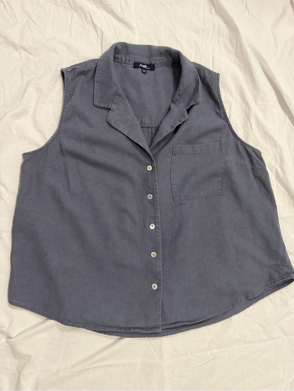 Angels Sleeveless Button-Front Blouse in Slate Blue